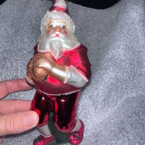 Blown glass  quarterback Santa Claus Ornament - Red and Gold